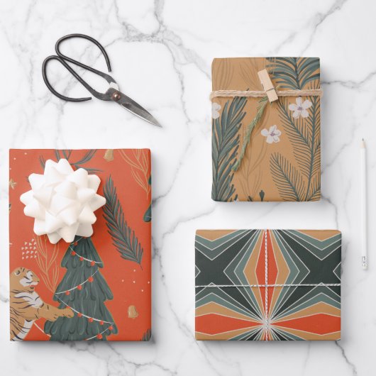 Feestelijke Cheetah Holiday Gem Tone Inpakpapier Vel (Voorkant)