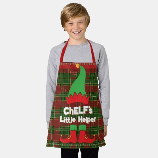 Feestelijke Chef Elf Little Helper Red Green Tarta Schort (Gedragen)