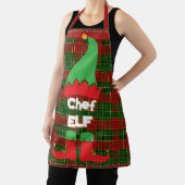 Feestelijke Chef Elf Rood en Groene Tartan Schort (Insitu)