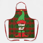 Feestelijke Chef Elf Rood en Groene Tartan Schort (Voorkant)