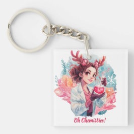 Feestelijke Chemicus Meisje Waterverf Wetenschapsk Sleutelhanger