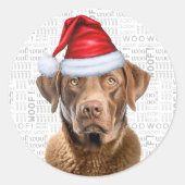 Feestelijke Chesapeake Bay Hond Woof Art Kerstmis Ronde Sticker (Voorkant)