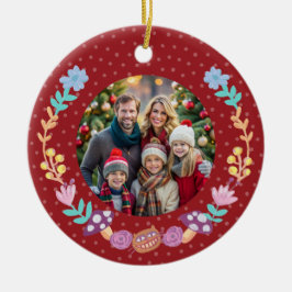 Feestelijke Cheshire Kat Bloemenkrans Rode Kerst Keramisch Ornament