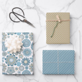 Feestelijke Chic Bloemrijke Mandala Sneeuwvlokken Inpakpapier Vel