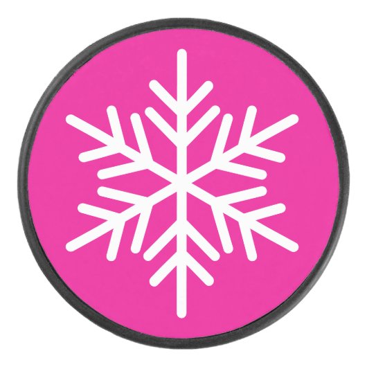 Feestelijke Chic White Nordic Snowflake op fel roz Hockey Puck (Voorkant)