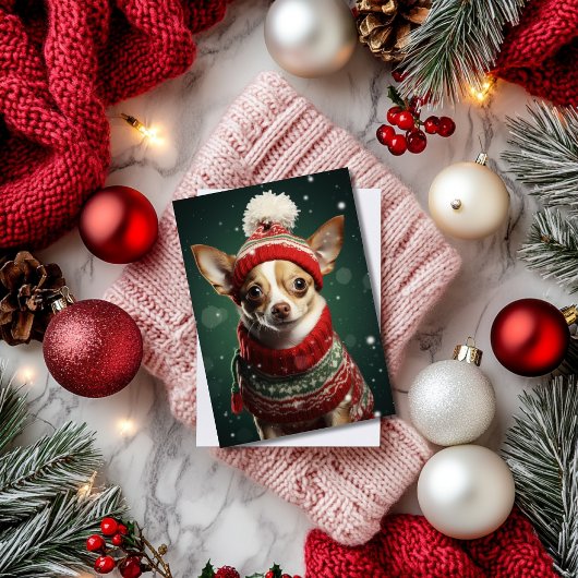 Feestelijke Chihuahua Kerstvakantie Ansichtkaart Feestdagenkaart