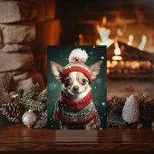 Feestelijke Chihuahua Kerstvakantie Ansichtkaart Feestdagenkaart