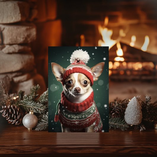 Feestelijke Chihuahua Kerstvakantie Ansichtkaart Feestdagenkaart