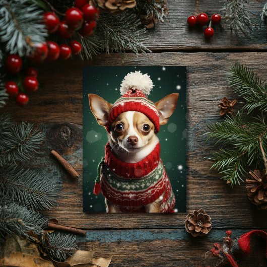 Feestelijke Chihuahua Kerstvakantie Ansichtkaart Feestdagenkaart