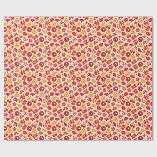 Feestelijke Chinese Nieuwjaar Lucky Symbols Cadeaupapier (Vlak)