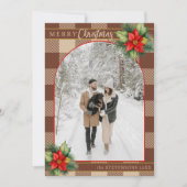 Feestelijke Chocolade Buffalo Plaid Bloemen Kerstm Feestdagenkaart (Voorkant)