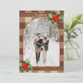 Feestelijke Chocolade Buffalo Plaid Bloemen Kerstm Feestdagenkaart (Staand voorkant)