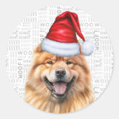 Feestelijke Chow Chow Santa Dog op Woof Art Christ Ronde Sticker (Voorkant)