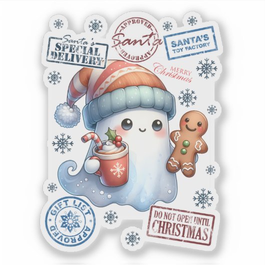 Feestelijke Christmas Ghost Sticker (Voorkant)