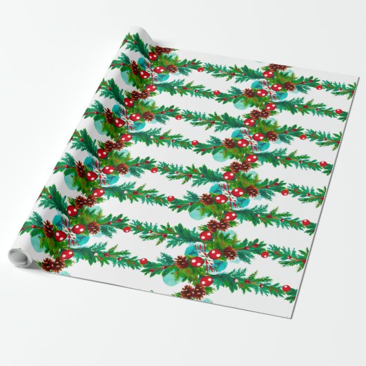 Feestelijke Christmas Pine Garland Patroon Cadeaupapier (Uitgerold)
