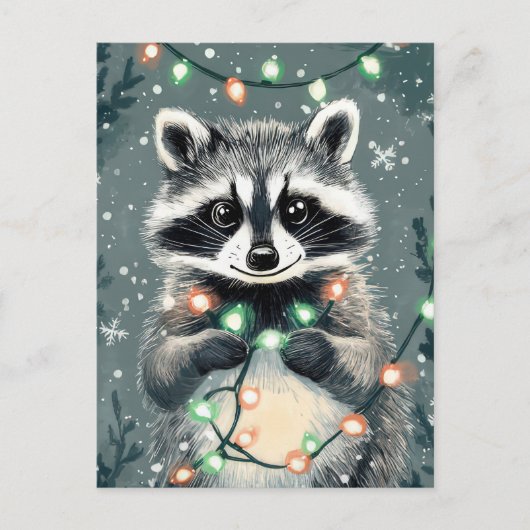 Feestelijke Christmas Racoon Wenskaart Briefkaart (Voorkant)