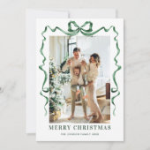 Feestelijke Christmas Sage Green Bow Ribbon 2 Foto Feestdagenkaart (Voorkant)
