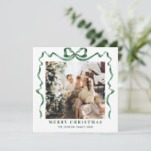 Feestelijke Christmas Sage Green Bow Ribbon 2 Foto Feestdagenkaart (Staand voorkant)