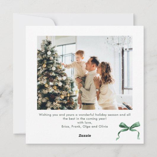 Feestelijke Christmas Sage Green Bow Ribbon 2 Foto Feestdagenkaart (Achterkant)
