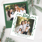 Feestelijke Christmas Sage Green Bow Ribbon 2 Foto Feestdagenkaart
