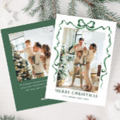 Feestelijke Christmas Sage Green Bow Ribbon 2 Foto Feestdagenkaart