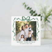 Feestelijke Christmas Sage Green Bow Ribbon 2 Foto Feestdagenkaart (Staand voorkant)