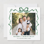 Feestelijke Christmas Sage Green Bow Ribbon 2 Foto Feestdagenkaart (Voorkant)