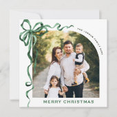 Feestelijke Christmas Sage Green Bow Ribbon 2 Foto Feestdagenkaart (Voorkant)