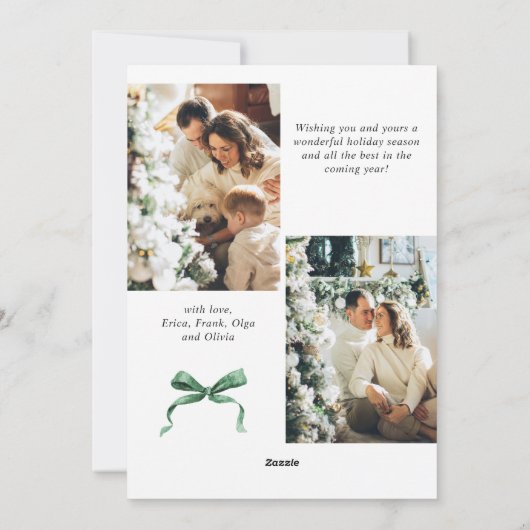 Feestelijke Christmas Sage Green Bow Ribbon 3 Foto Feestdagenkaart (Achterkant)