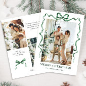 Feestelijke Christmas Sage Green Bow Ribbon 3 Foto Feestdagenkaart