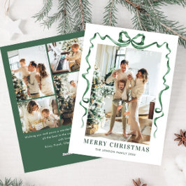 Feestelijke Christmas Sage Green Bow Ribbon 5 Foto Feestdagenkaart