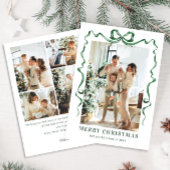 Feestelijke Christmas Sage Green Bow Ribbon 5 Foto Feestdagenkaart