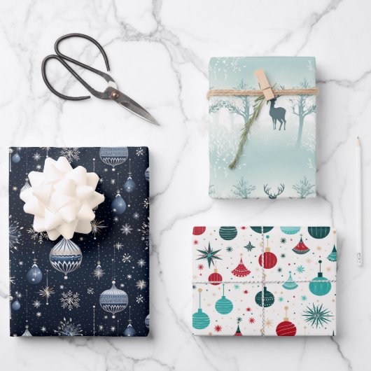 Feestelijke Christmas Wrapping Flat Sheet - Set va Inpakpapier Vel (Voorkant)
