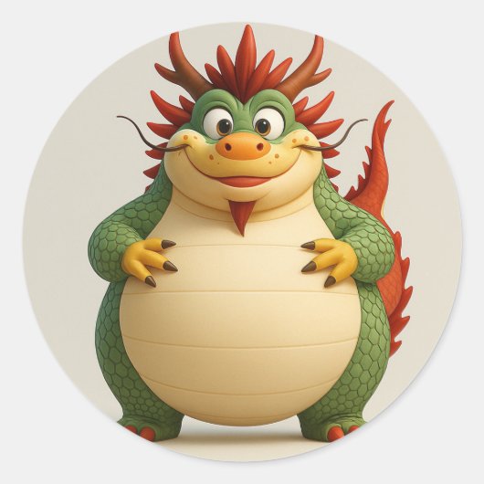 Feestelijke Chubby Cartoon Dragon Sticker (Voorkant)