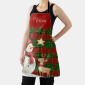 Feestelijke Classic Rood Groen Goud Tartan Snowman Schort (Insitu)