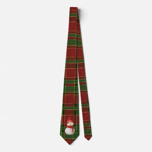 Feestelijke Classic Rood Groen Goud Tartan Snowman Stropdas (Voorkant)