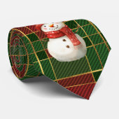 Feestelijke Classic Rood Groen Goud Tartan Snowman Stropdas (Opgerold)