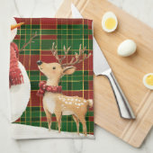 Feestelijke Classic Rood Groen Goud Tartan Snowman Theedoek (Quarter Fold)