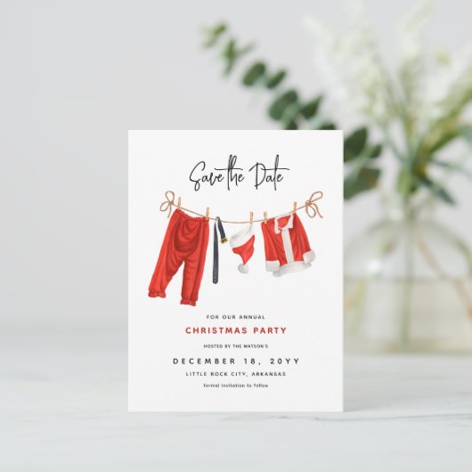 Feestelijke Clothesline Christmas Party Save the D Feestdagenkaart (Staand voorkant)