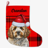 Feestelijke Cockapoo en Red Plaid met de naam van Grote Kerstsok (Voorkant)