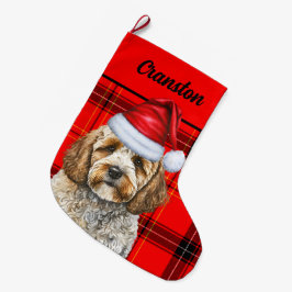 Feestelijke Cockapoo en Red Plaid met de naam van  Grote Kerstsok