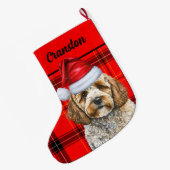 Feestelijke Cockapoo en Red Plaid met de naam van Grote Kerstsok (Achterkant (Hangend))