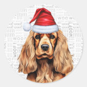 Feestelijke Cocker Spaniel Hond op Woof Art Christ Ronde Sticker (Voorkant)