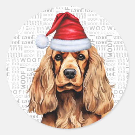 Feestelijke Cocker Spaniel Hond op Woof Art Christ Ronde Sticker (Voorkant)
