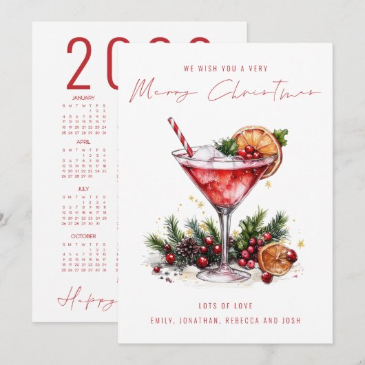 Feestelijke Cocktail 2026 Kalender Vrolijk Kerstfe Feestdagenkaart (Voorkant / Achterkant)