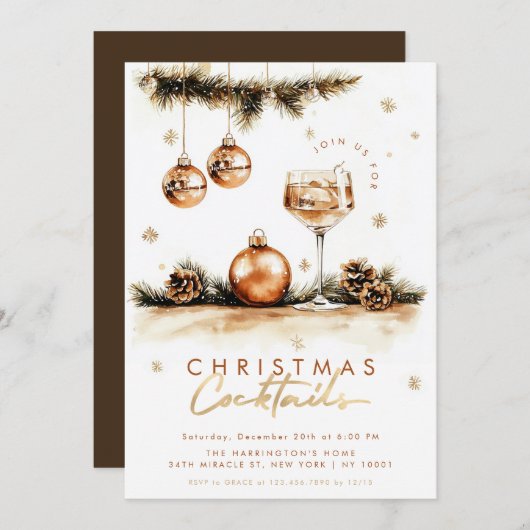 Feestelijke Cocktail Elegant Boho Kerstfeestje Kaart (Voorkant / Achterkant)