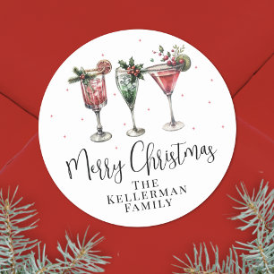 Feestelijke Cocktails Prettig Kerstfeest Ronde Sticker