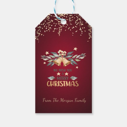 Feestelijke confetti, Kerstbellen,Rood Cadeaulabel (Voorkant)