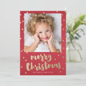 Feestelijke confetti kerstkaart faux folie (Staand voorkant)