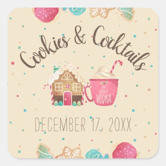 Feestelijke Cookie Exchange Cocktail Party Thema Vierkante Sticker (Voorkant)